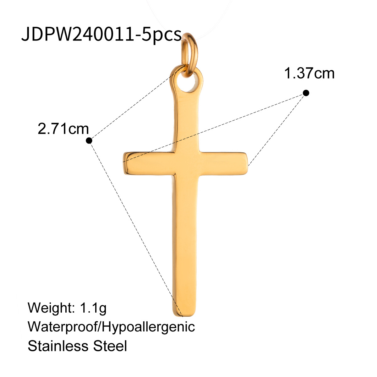 Gold color / 1 Piece Simple Series Cross Shape Stainless Steel 18K Gold Color Plated Women's Pendants Picture7